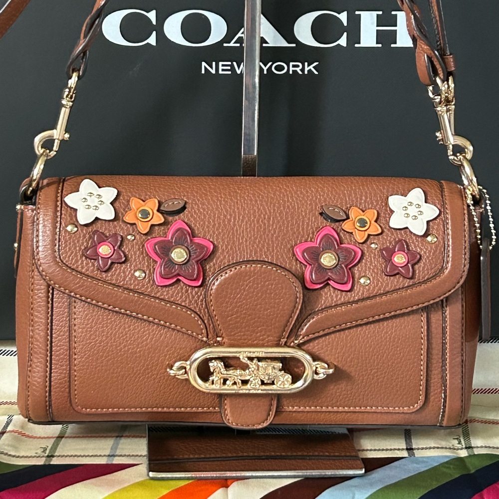 COACH Jade Pebble Leather w/Daisy Appliqués 2Way Shoulder/XBody Bag - Picture 2 of 12